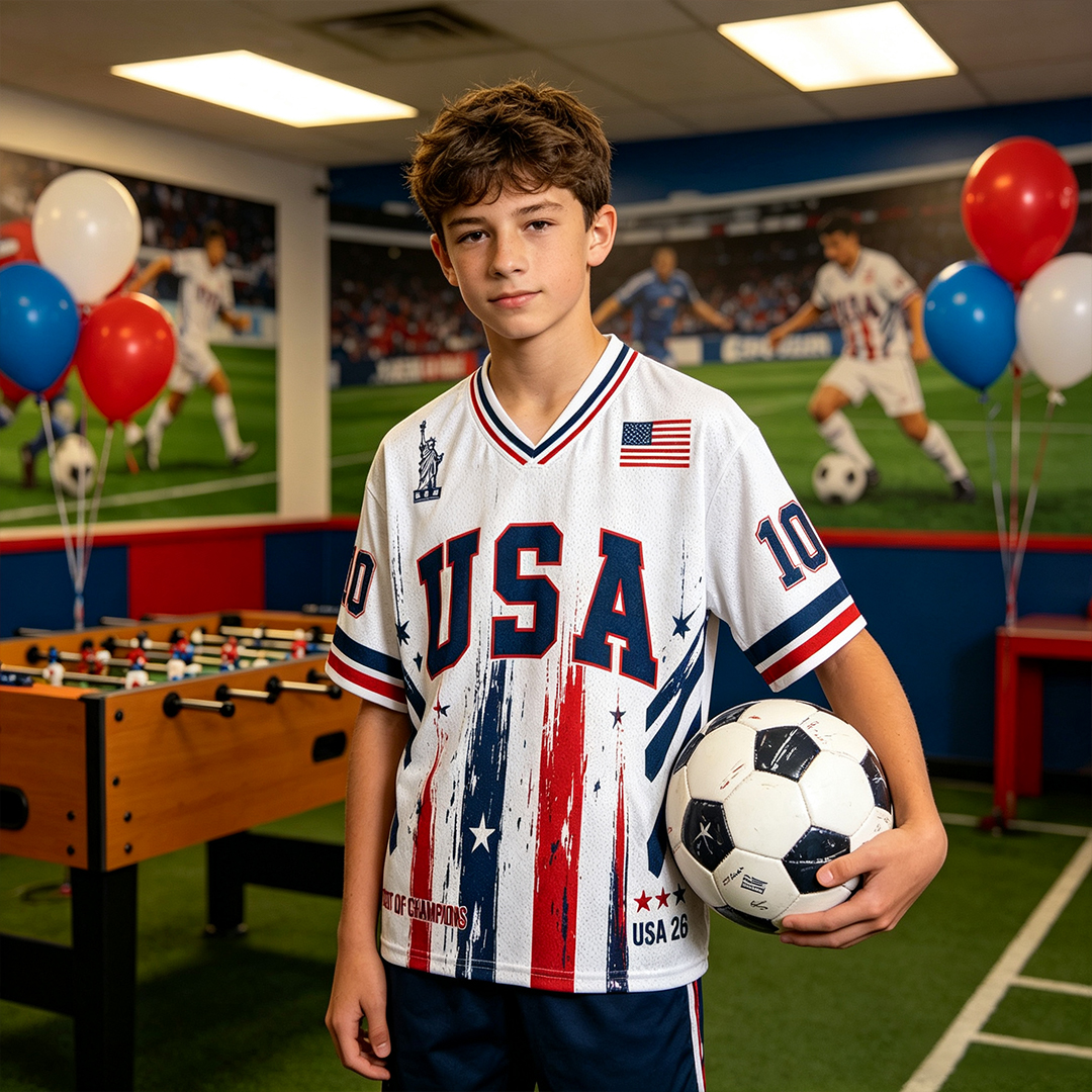 Personalized USA 26 Soccer Kid Mesh Jersey – Heart of Champions Stars & Stripes Edition
