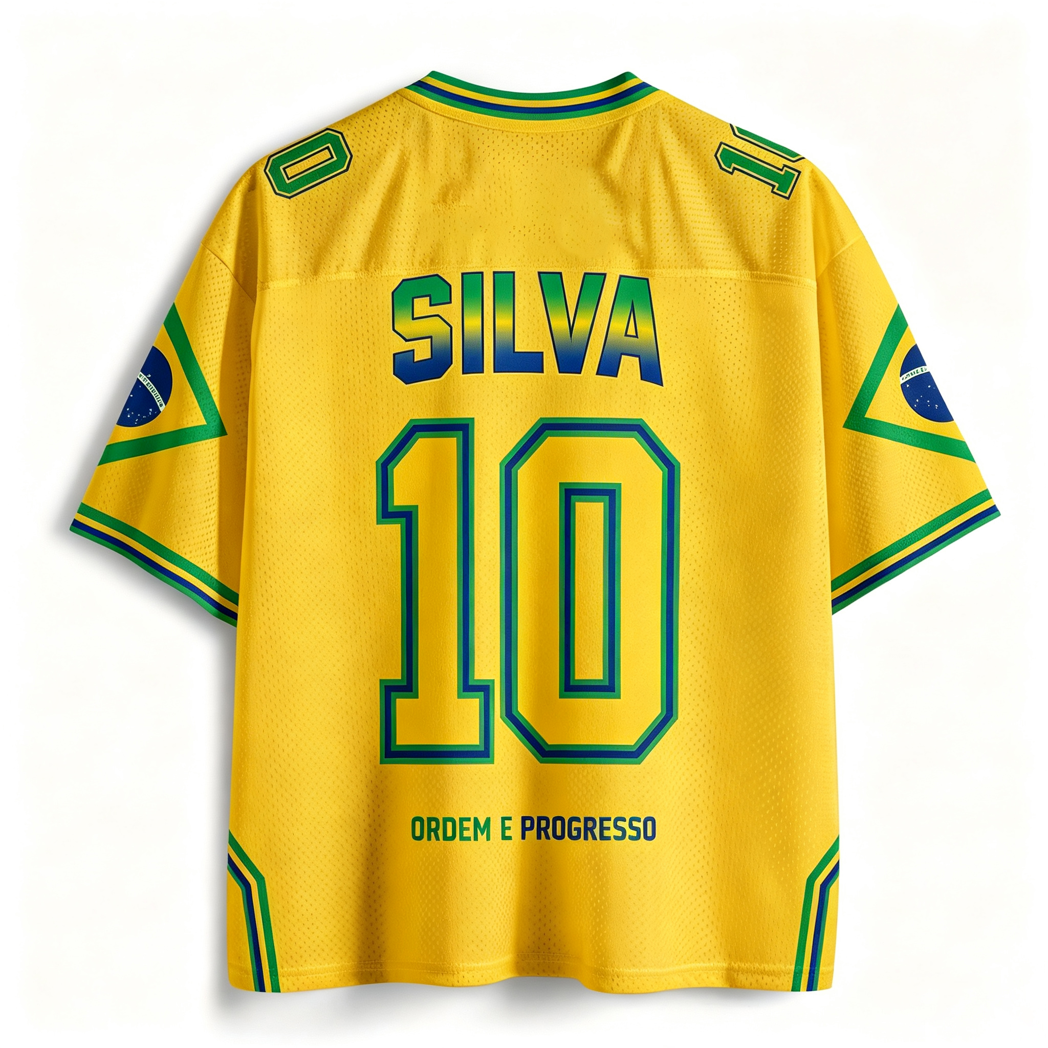 Personalized Brazil Soccer Mesh Jersey – Yellow Brasil Soccer Shirt with Custom Name and Number National Flag Design