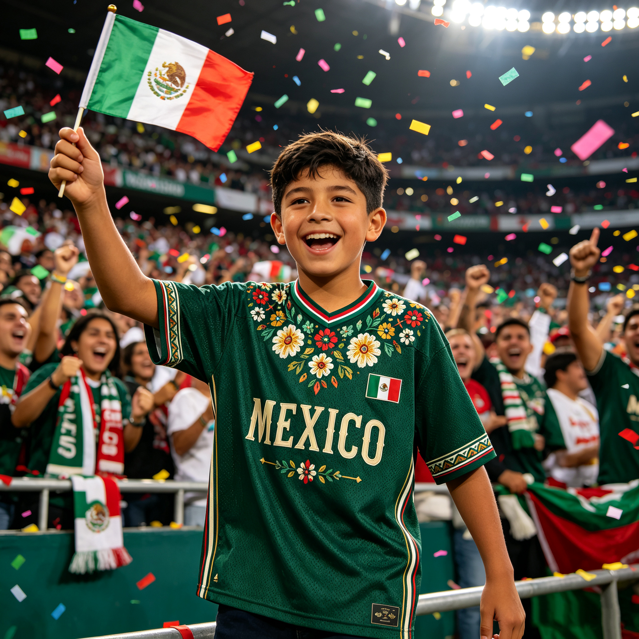 Personalized MX 26 Football Kid Mesh Jersey – Floral Pride Mexico Supporter Kit