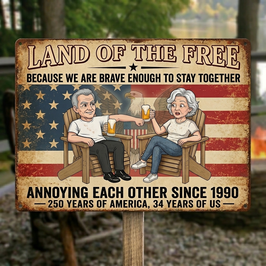 Personalized United States Of America 250th Anniversary Couple Backyard Sign Annoying Each Other Since xxx Years Metal Sign Personalized Custom Classic Metal Signs 