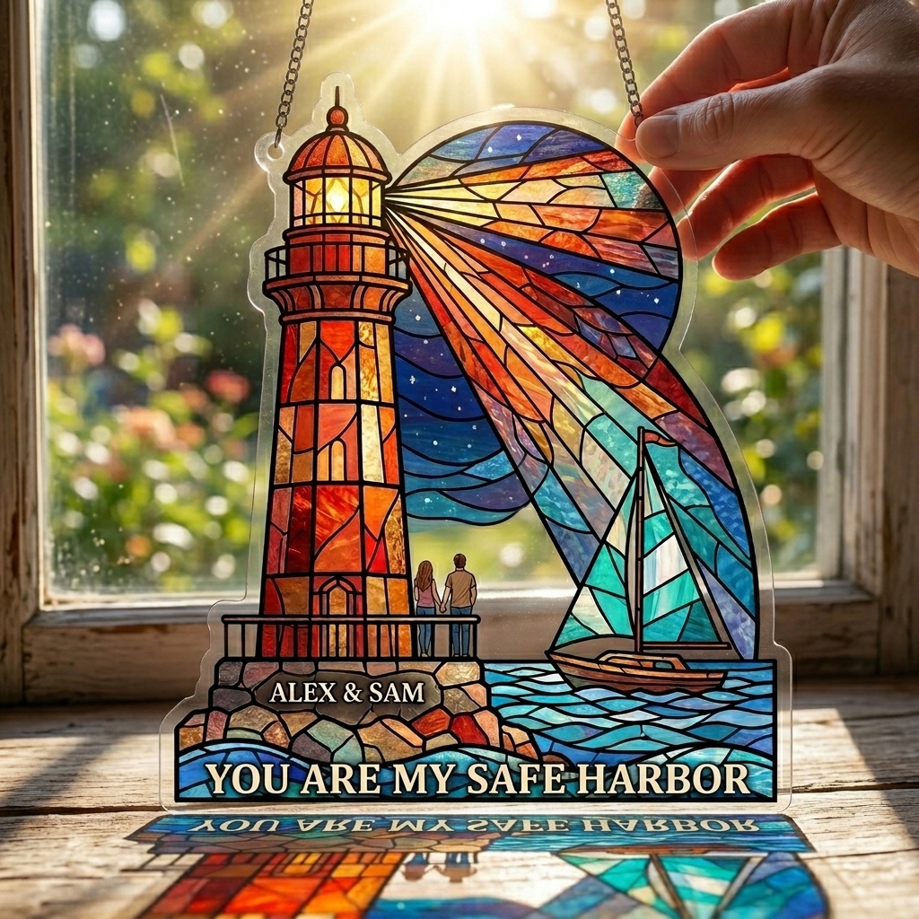 Personalized You Are My Safe Harbor Sun Catcher Couple Name Sun Catcher Custom Window Decor Anniversary Gift Valentines Day Gift