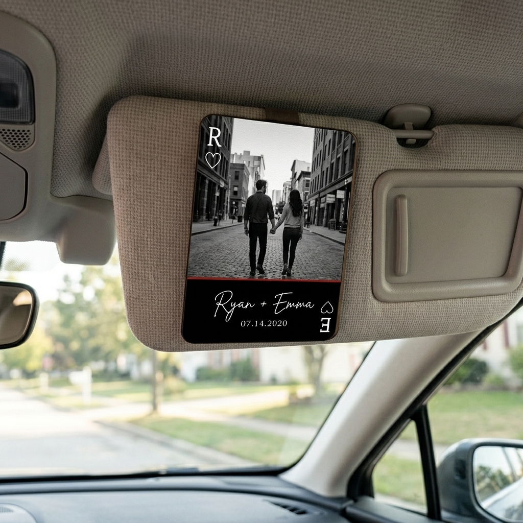 Personalized Couple Name Photo Drive Safe Car Visor Clip Playing Cards Design Car Visor Clip Valentines Day Gift for Him Her Initial Playing Cards Visor Clip