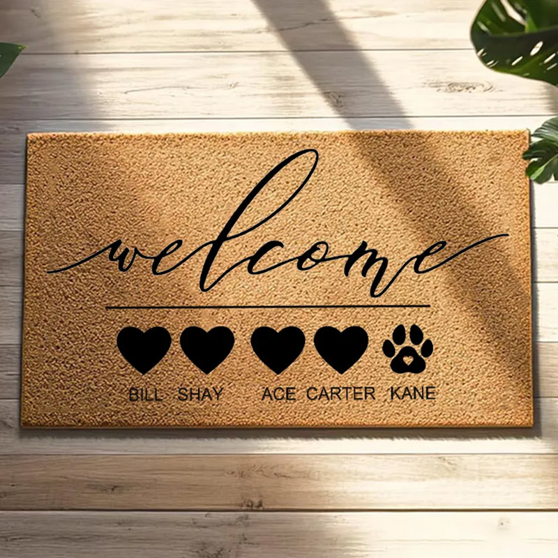Personalized Welcome Doormat Custom Heart and Paw Doormat a Warm Housewarming Gift for Families and Their Furry Friends First Home Gift Christmas Gift