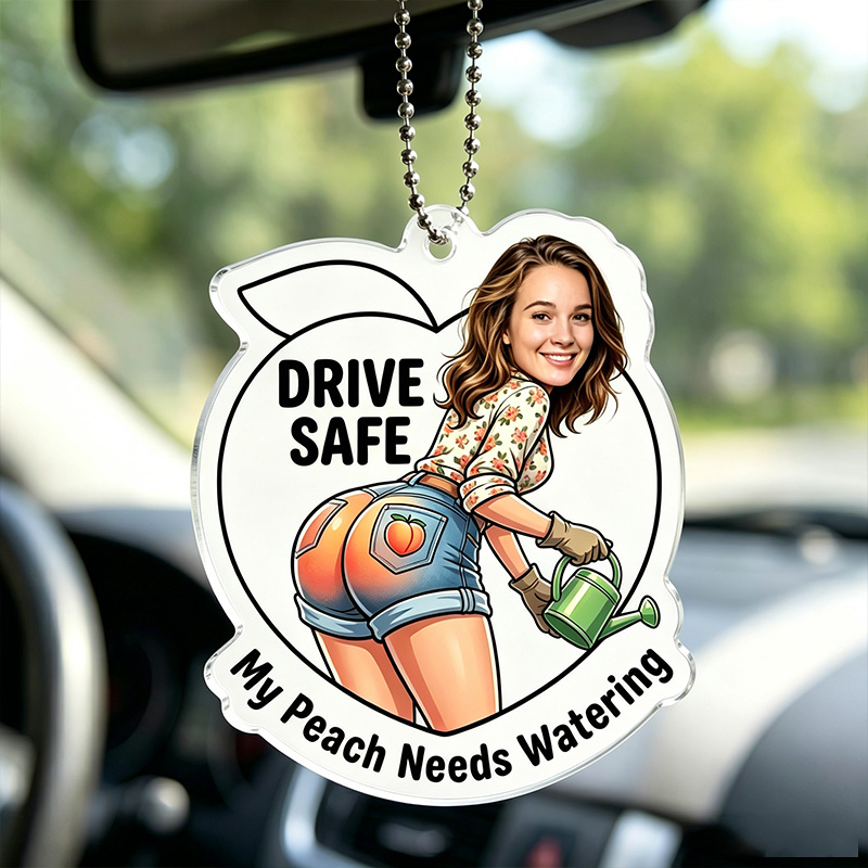 Personalized Funny Drive Safe Car Ornament with Her Photo Flirty Acrylic Car Ornament Drive Safe Rear View Mirror Hanging Charm My Chest Called It Misses Your Face Rude Cartoon Nurse Car Accessory Unique Novelty Gift For Husband Boyfriend Driver