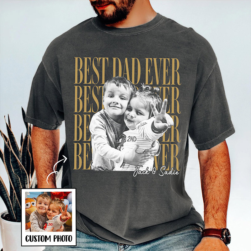 Personalized Dad Vintage Photo Shirt Best Dad Ever Shirt with Kids Photo Funny Dad Shirt Dad Christmas Gift