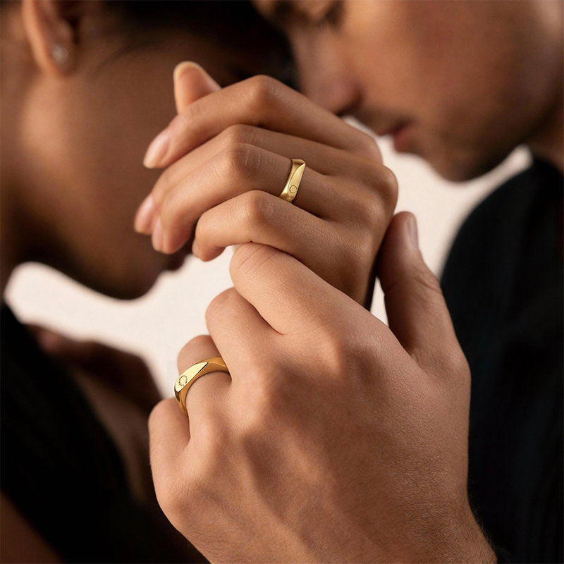 Personalized Half-Heart Infinity Symbol Couple's Matching Rings Personalized Gold Promise Jewelry 925 Sterling Silver