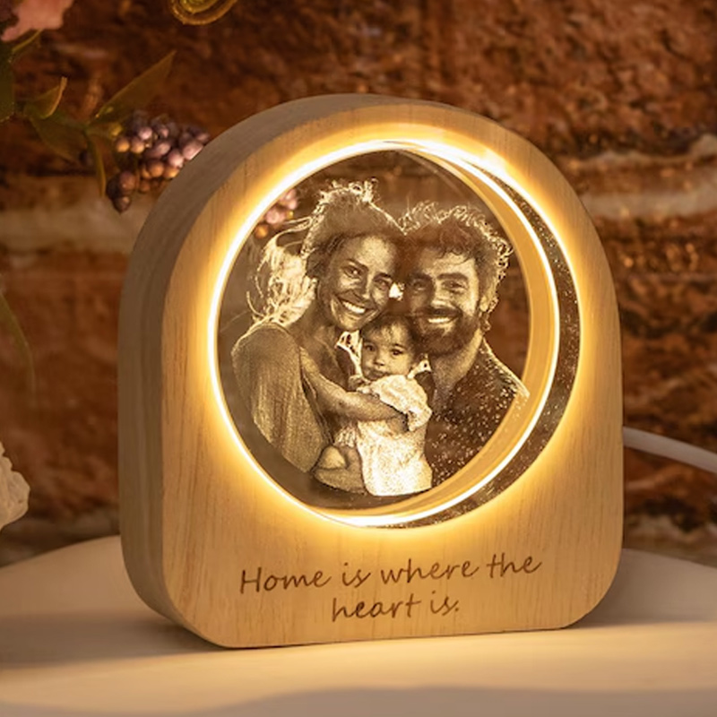 Personalized 3D Crystal Photo Portrait LED Engraved Crystal Photo Night Light Crystal Photo Cabin LED Family Photo Gift Couple Gift Valentine's Day Gift 