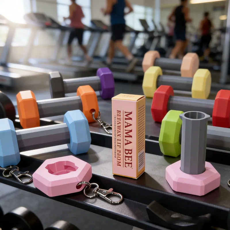 Personalized 3D Printed Dumbbell Key Chain Lip Balm Holder ChapStick Backpack Key Ring Gym Bag Sports Container Cute Fitness Workout Unique Creative Gift for Coach Trainer Gym Lover