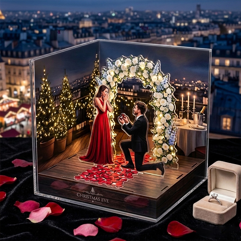 Personalized Acrylic Photo Plaque Couple 3D Christmas Figurine Wedding Gift for Her Romantic Gift Photo to Cartoon Stand Home Decor Our First Christmas Plaque