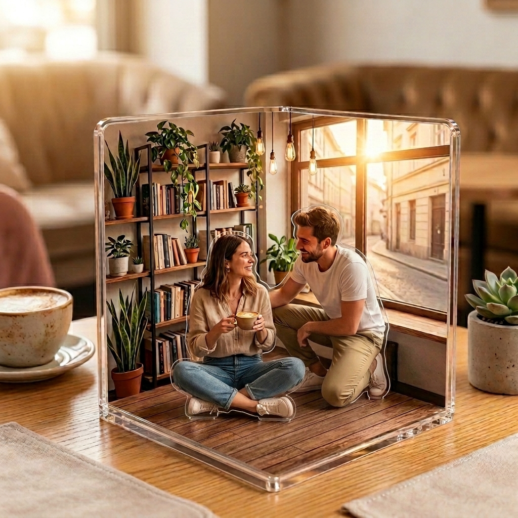 Personalized Couple Acrylic Photo Plaque 3D Couple Figurine Anniversary Gift for Her Romantic Gift Photo to Cartoon Stand Home Decor