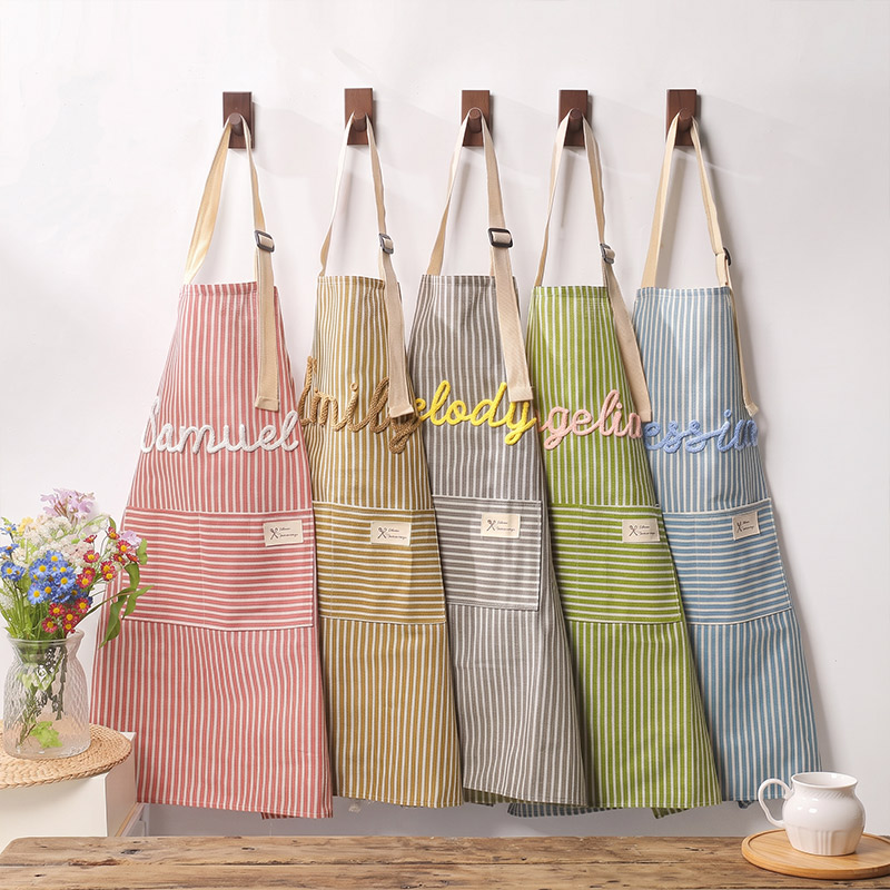 Personalized Striped Cooking Apron with Pocket Mom & Kids Apron Custom Matching Aprons with Pockets Name Kitchen Apron Gift for Cooking