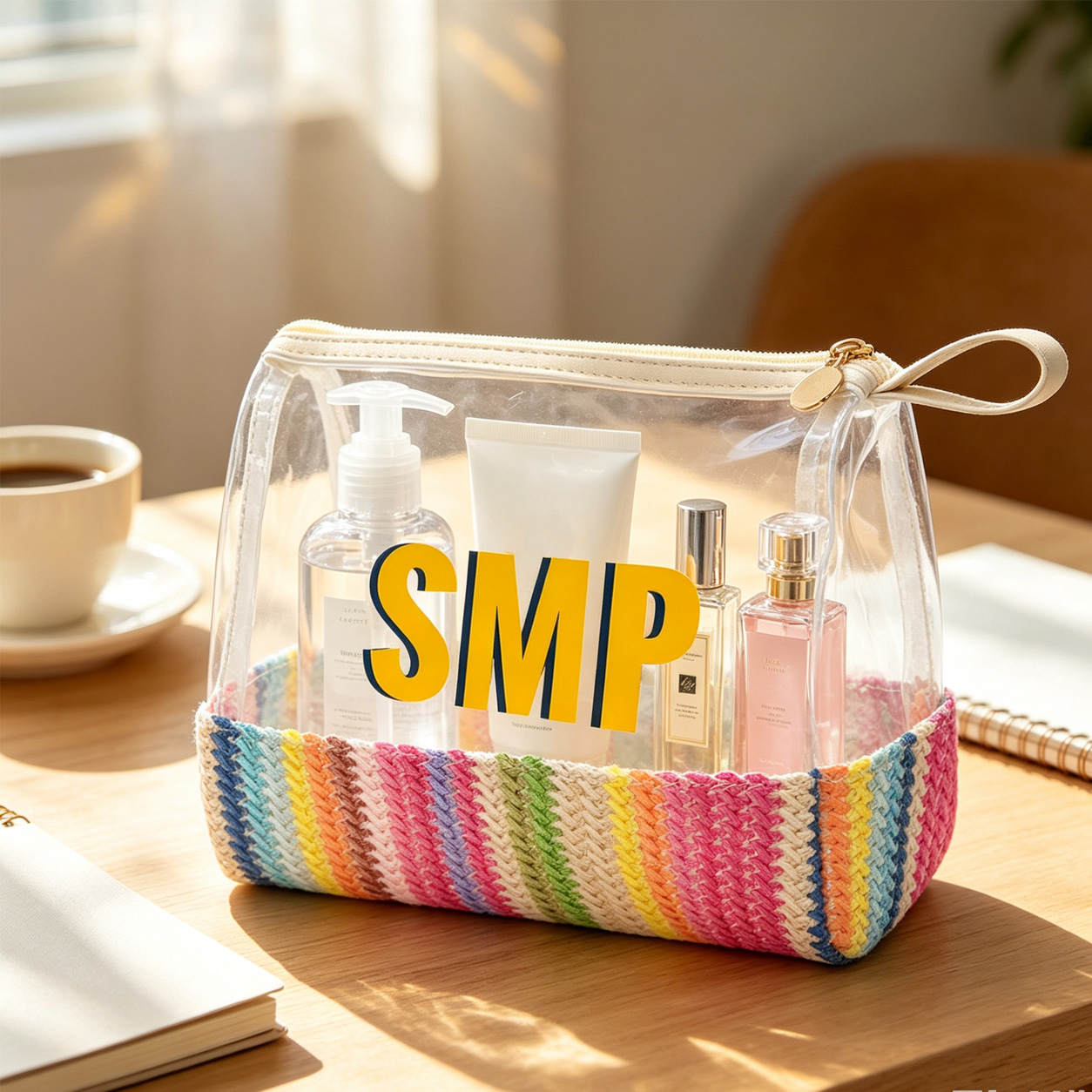 Personalized Straw Clear Handbag Custom Initials Makeup Bag Gift for Her
