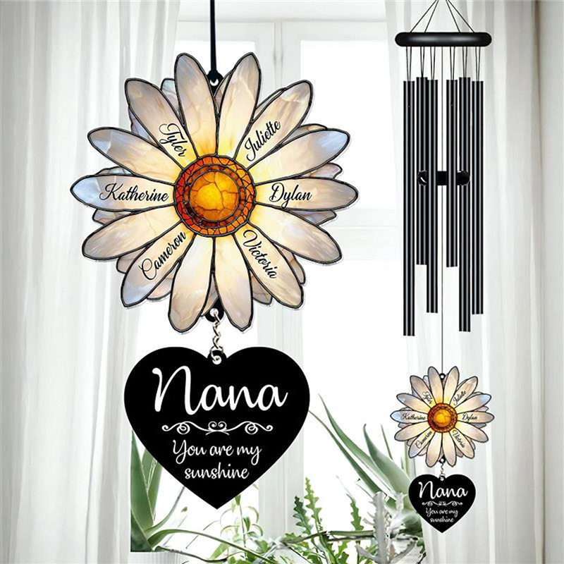 Personalized Nana Daisy Wind Chime You are My Sunshine Custom Grandkids Names Mom Grandma Family Gift