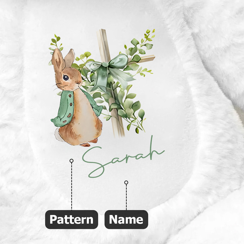 Personalized Easter Eggs Floral Cross Cute Plush Bunny Stuffed Animal Toy with Name Easter Baby Shower Birthday Gift for Kids