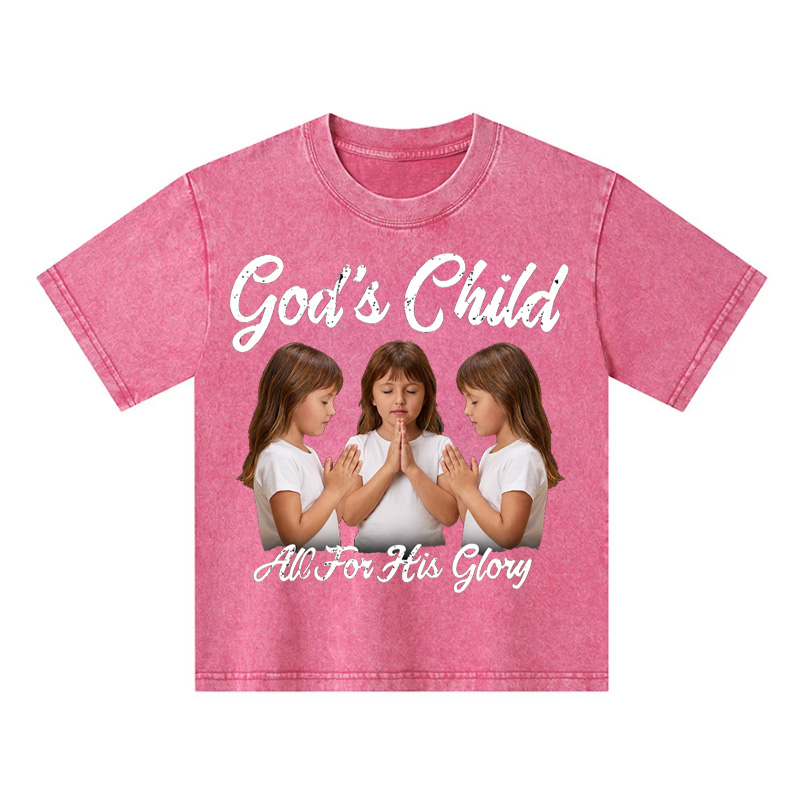 Personalized Gods Child All For His Glory Praying Boy Christian Faith Graphic Religious Streetwear Style Kid Washed T Shirt