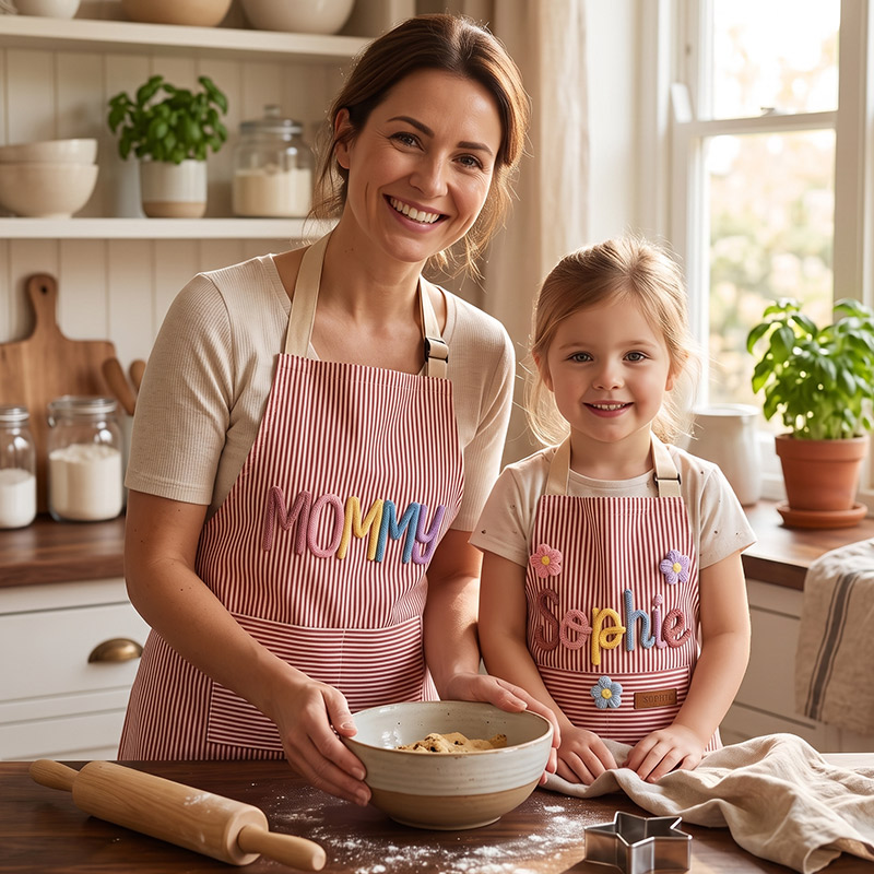 Personalized Mom & Kids Apron Custom Matching Aprons with Pockets Matching Apron Set Mommy and Me Gift 