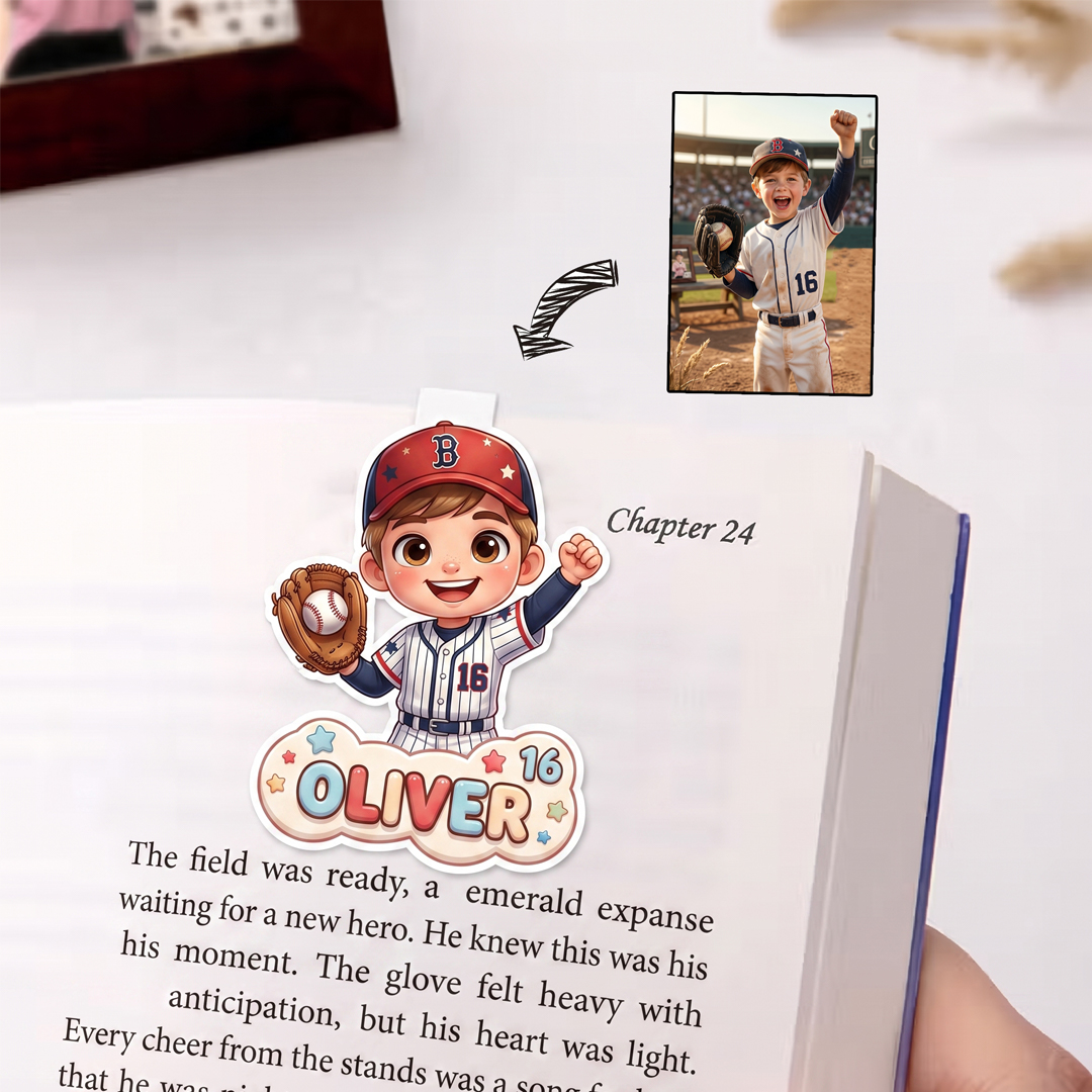 Personalized Baseball Magnetic Bookmark Clip Custom Photo Name and Number Back to School Gift for Bookworms Baseball Lovers