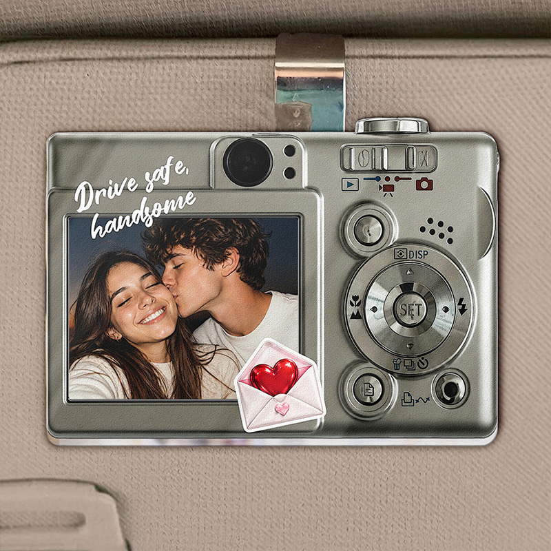 Personalized Drive Safe Photo Car Visor Clip Custom Vintage Couple Photo Car Visor Clip Anniversary Gift For Boyfriend Husband Gift Acrylic Car Sun Visor Decor