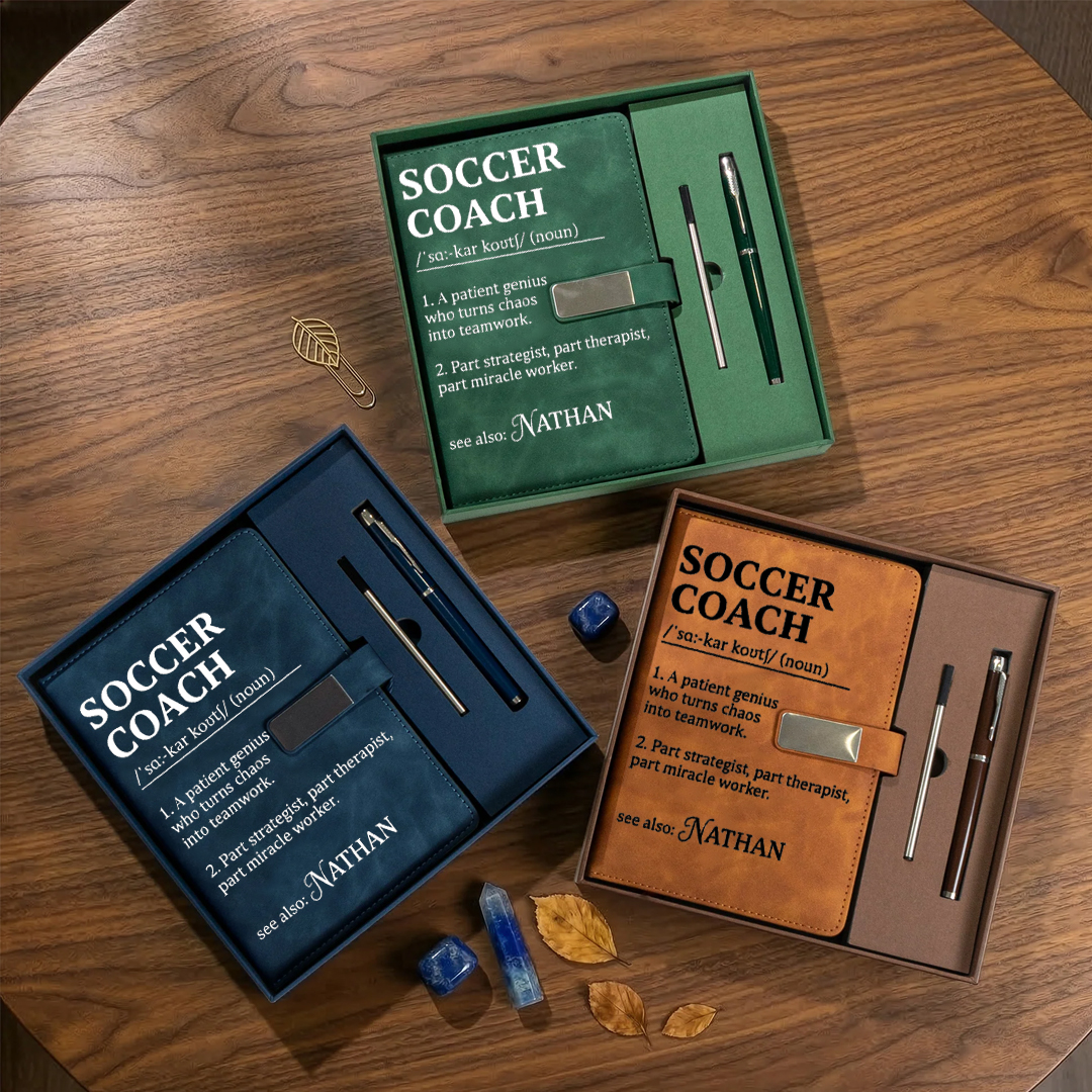 Personalized Soccer Coach Notebook and Pen Gift Set Custom Name Thanks Gift for Coach