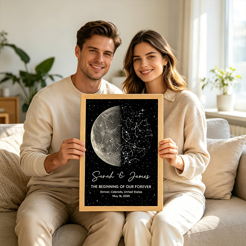 Personalized The Night It All Began Custom Moon Phase & Star Map Poster with Name Gift For Couple