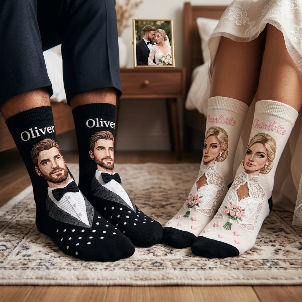 Personalized Face Photo Socks Wedding Groom and Bride Socks for Newlyweds Wedding Gift for Her 