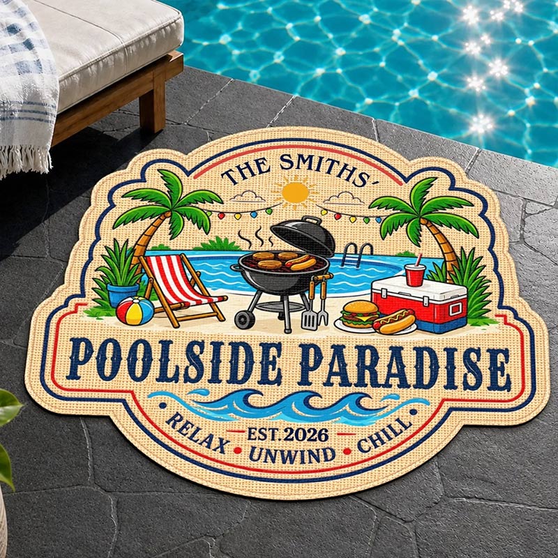 Personalized Poolside Shaped Doormat Cuatom Family Summer Vacation And Travel Gifts For Mom Dad Brother Sister Life By The Pool