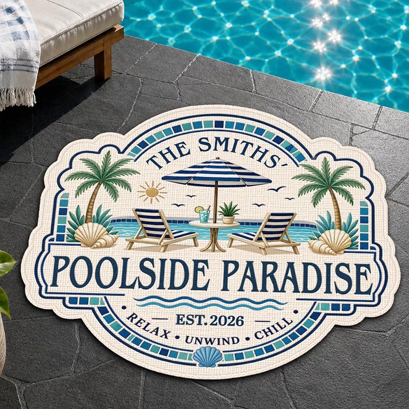 Personalized Poolside Shaped Doormat Cuatom Family Summer Vacation And Travel Gifts For Mom Dad Brother Sister Welcome To Paradise