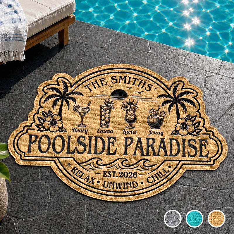 Personalized Poolside Shaped Doormat Cuatom Family Summer Vacation And Travel Gifts For Mom Dad Brother Sister Our Summer Oasis