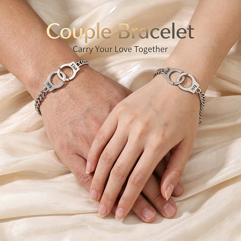 Personalized Couple Handcuffs and Bracelets with Engraved Name Anniversary Gift for Him Her Valentine's Day Gift 