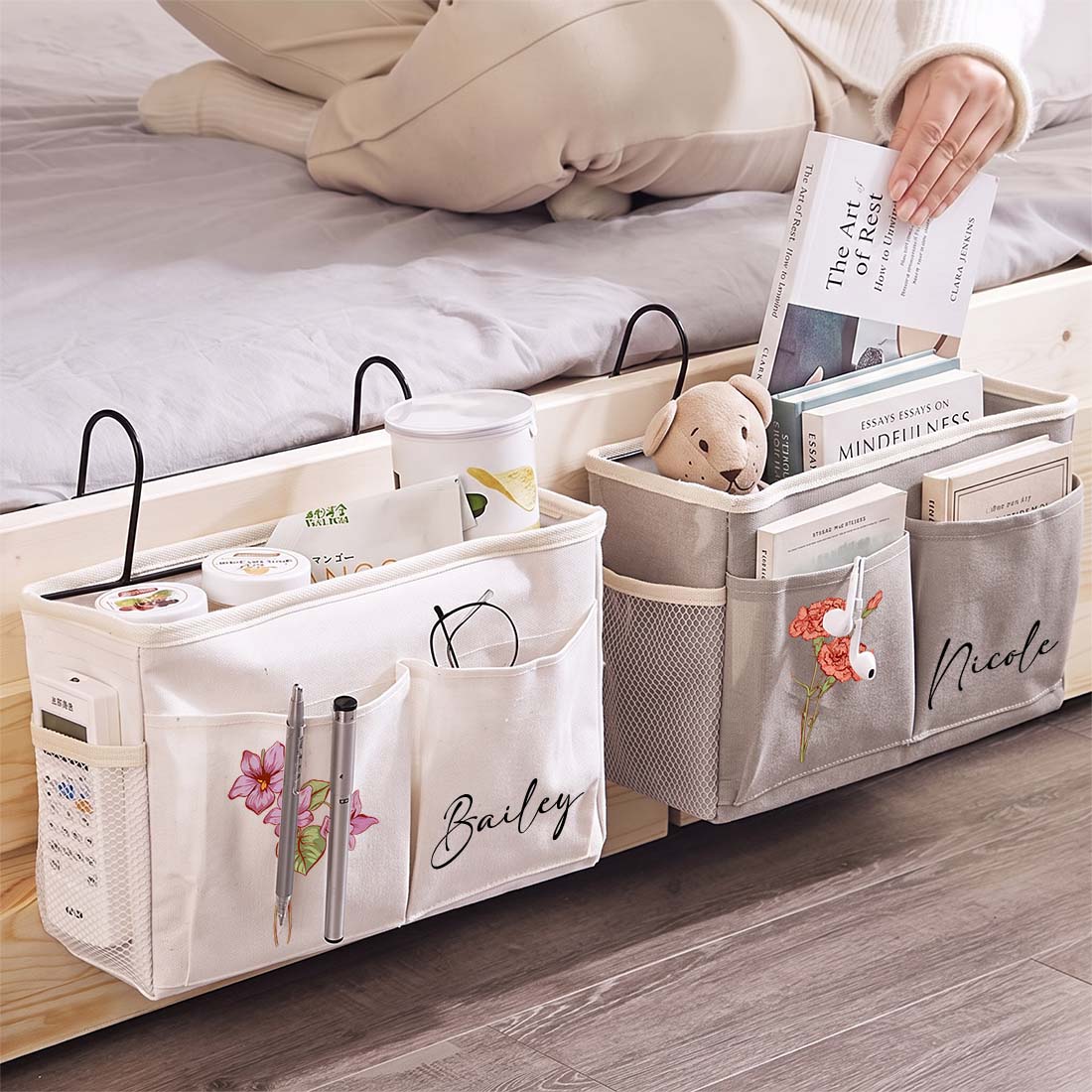 Clip-On Bedside Storage Bag Dorm Room Nightstand Organizer