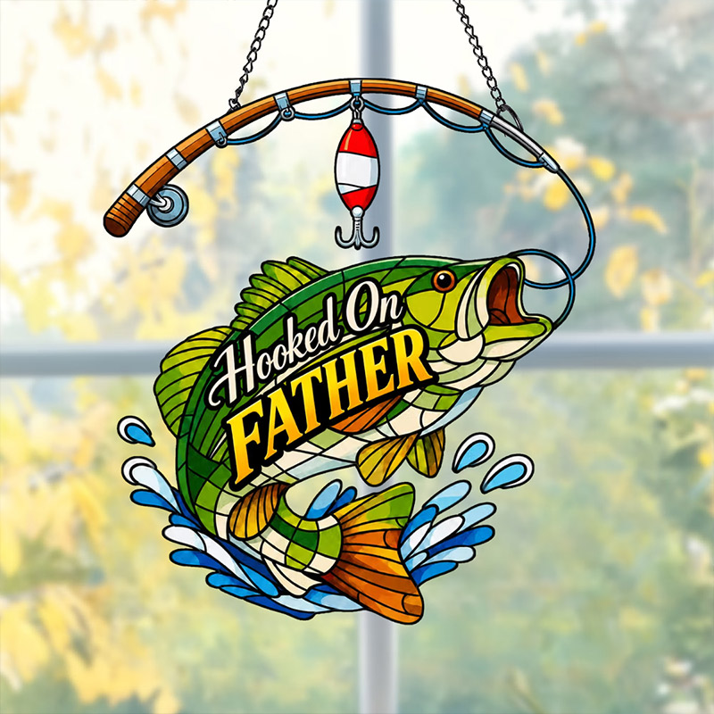 Personalized Fishing Rod Pattern Acrylic Hanging Ornament with 1-8 Names and Title Home Decor Father's Day Birthday Gift for Dad Husband Friend