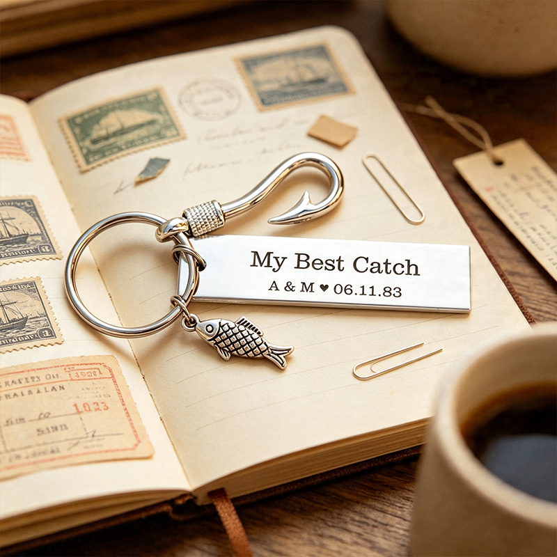 Personalized Best Catch Fishing Keychain Funny Fishing Keychain Romantic Gift for Couples Anniversary Gift for Him