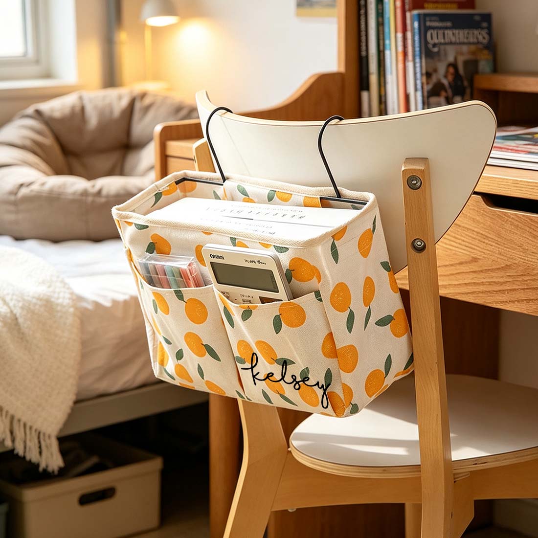 Bedside Storage Rack Dorm Room Storage Hanging Bag Fabric Hanging Basket for College Students