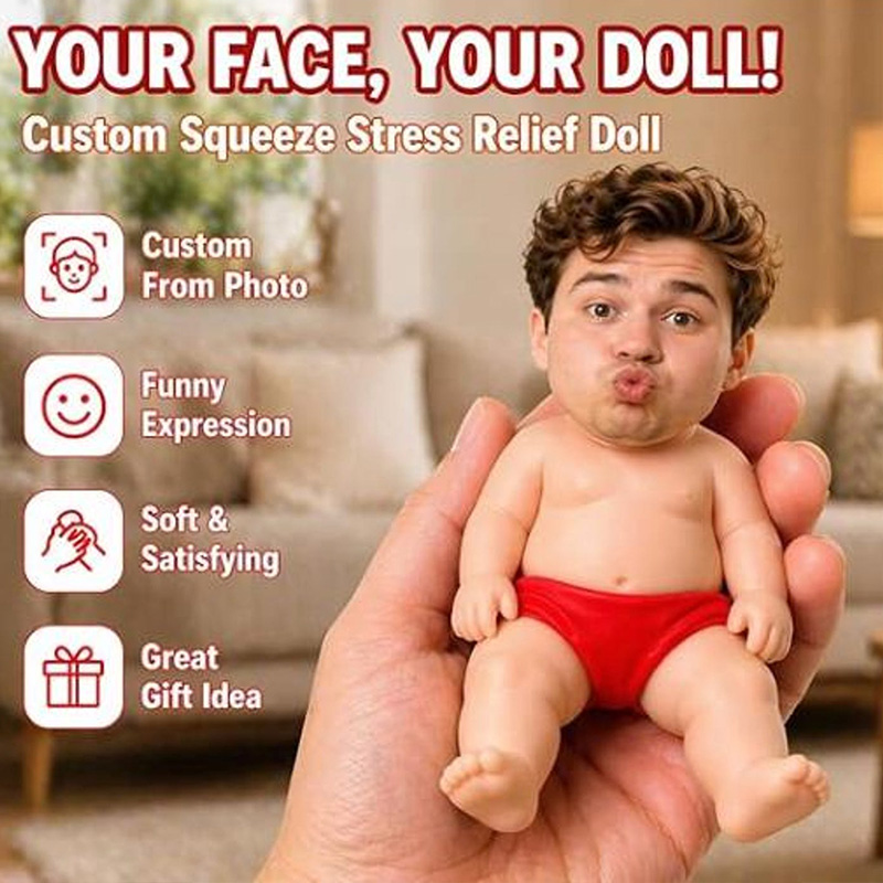 Personalized Stress Relief Doll Custom Face Squishy Toy Funny Squeeze Fidget Gift Soft Anxiety Relief Wife Gift from Husband Gift for Her
