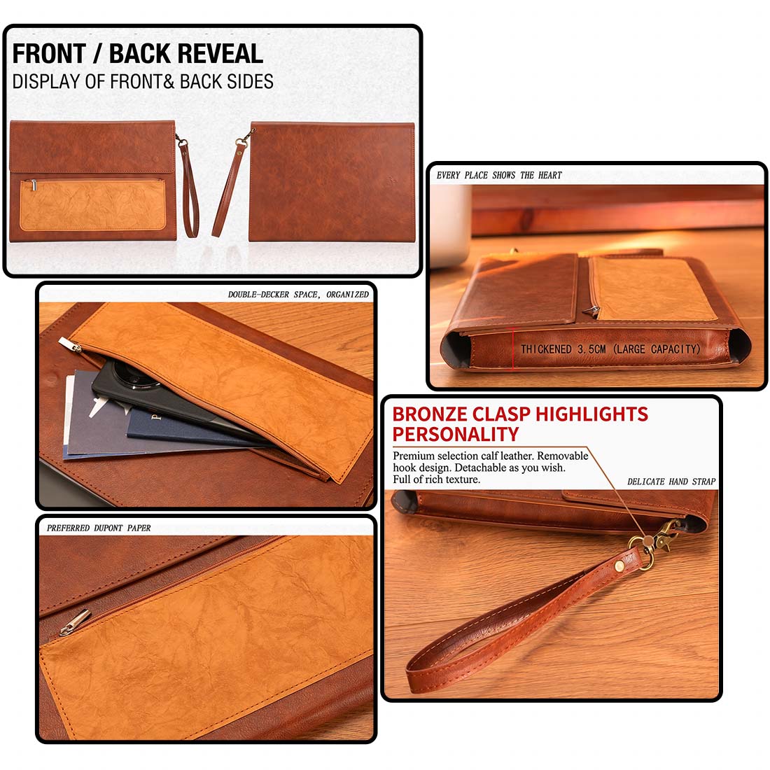 Leather Document Bag File Folder File Holder Thickened Document Bag Office Storage Bag Large Capacity