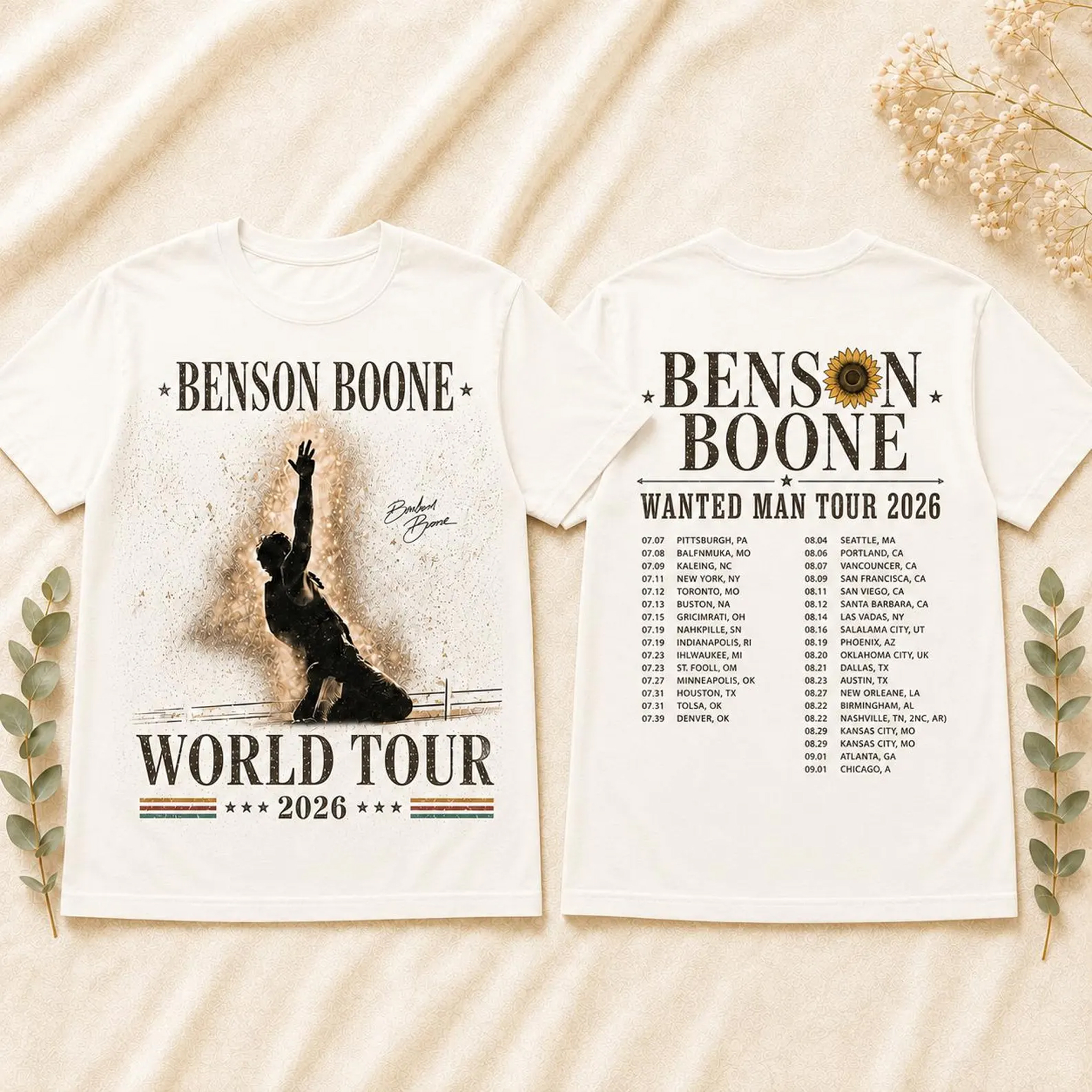 Benson Boone Wanted Man Tour 2026 Shirt Comfort Colors Front & Back Tee Vintage Concert Shirt Music Fan Gift
