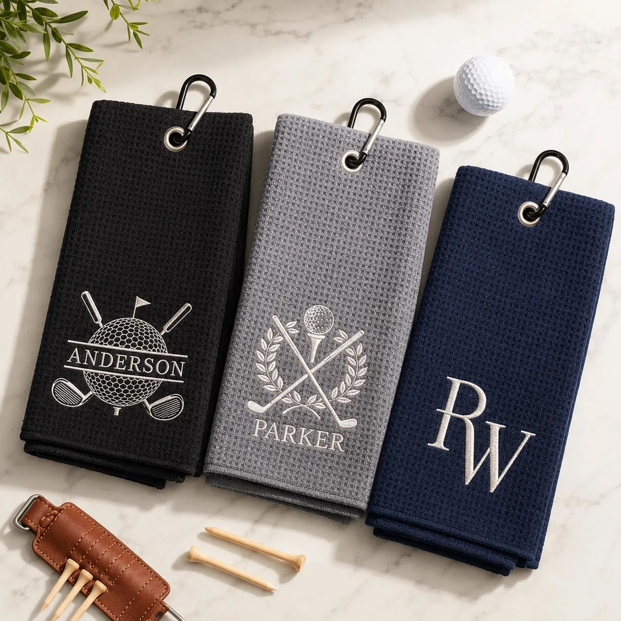 Personalized Golf Towel Embroidered Microfiber Towels with Custom Name Bag Accessory Custom Waffle Pattern Golf Towel Gifts for Men