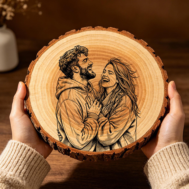 Personalized Wood Photo Engraving Custom Wedding Photo on Wood Slice Engraved Log Slice Gift for Couple Photo Gift for Her Him