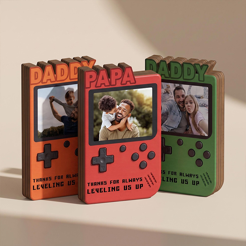 Personalized Gift for Gamer Dad Custom Photo Dad Frame Retro Game Console Photo Wooden Block Sign Game Lover Room Decor Christmas Gift