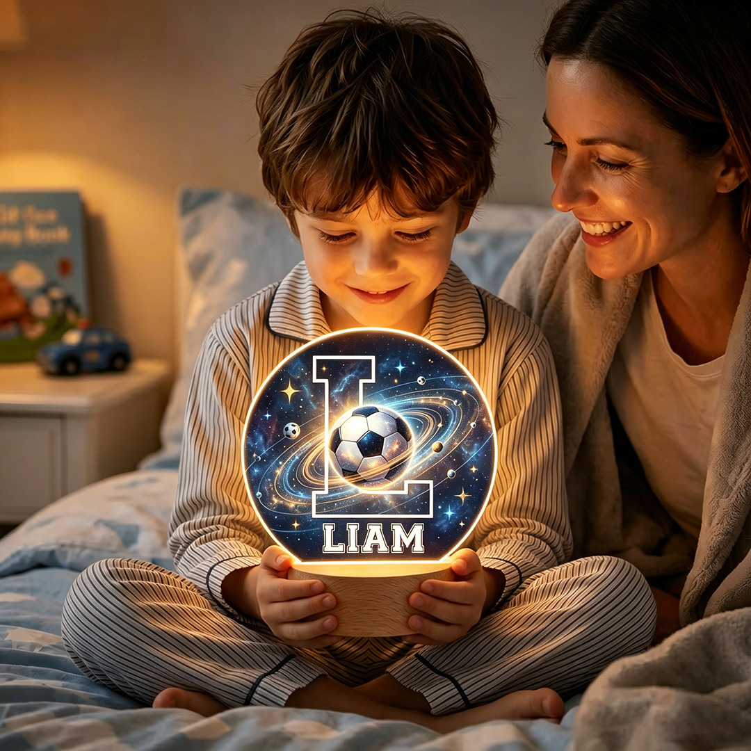 Personalized Soccer Themed Starry Sky Night Light USB LED Table Lamp Custom Name Children's Gift Bedroom Bedside Lamp Decoration