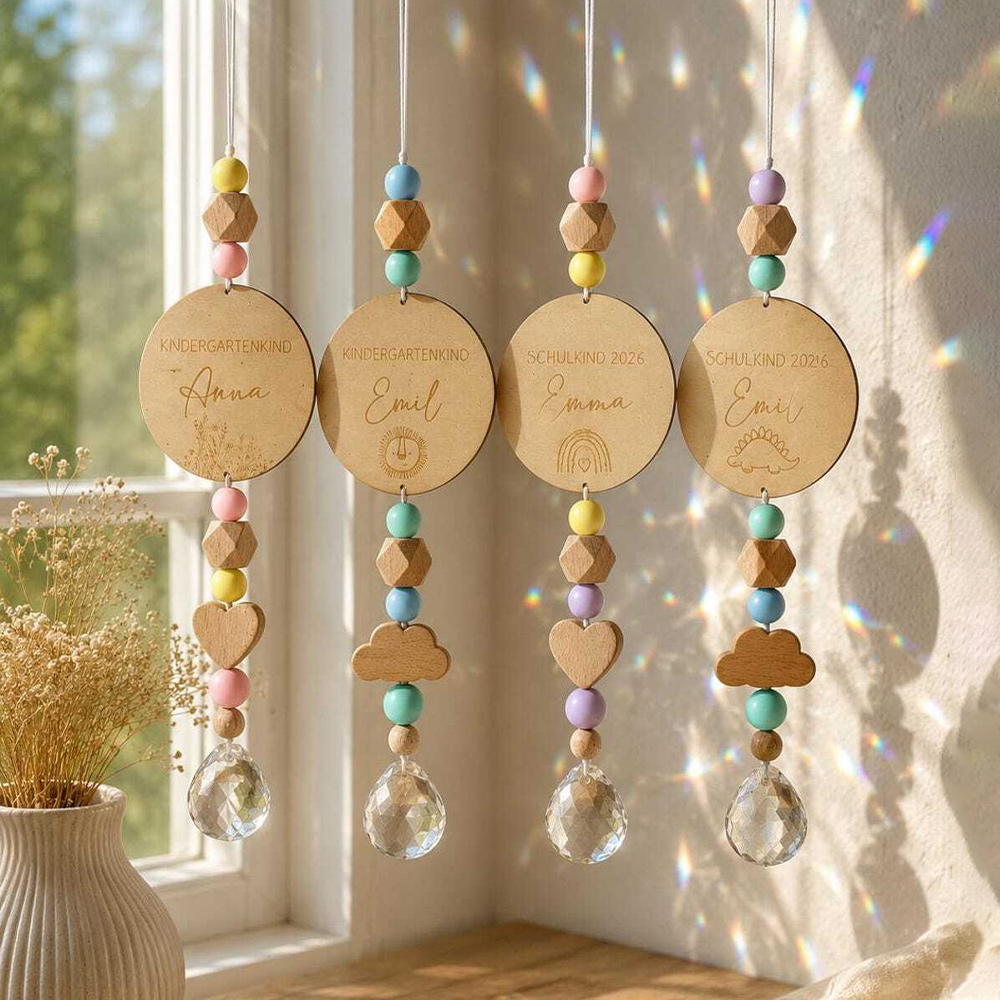 Personalized Suncatcher with Name Gift for Schoolchild Kindergarten Child Rainbow Window Hanging