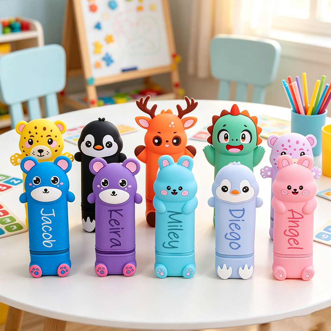 Personalized Silicone Pen Holder with Animal Cartoon Design Suitable for Students Can Stand Upright Large Capacity Stationery Storage