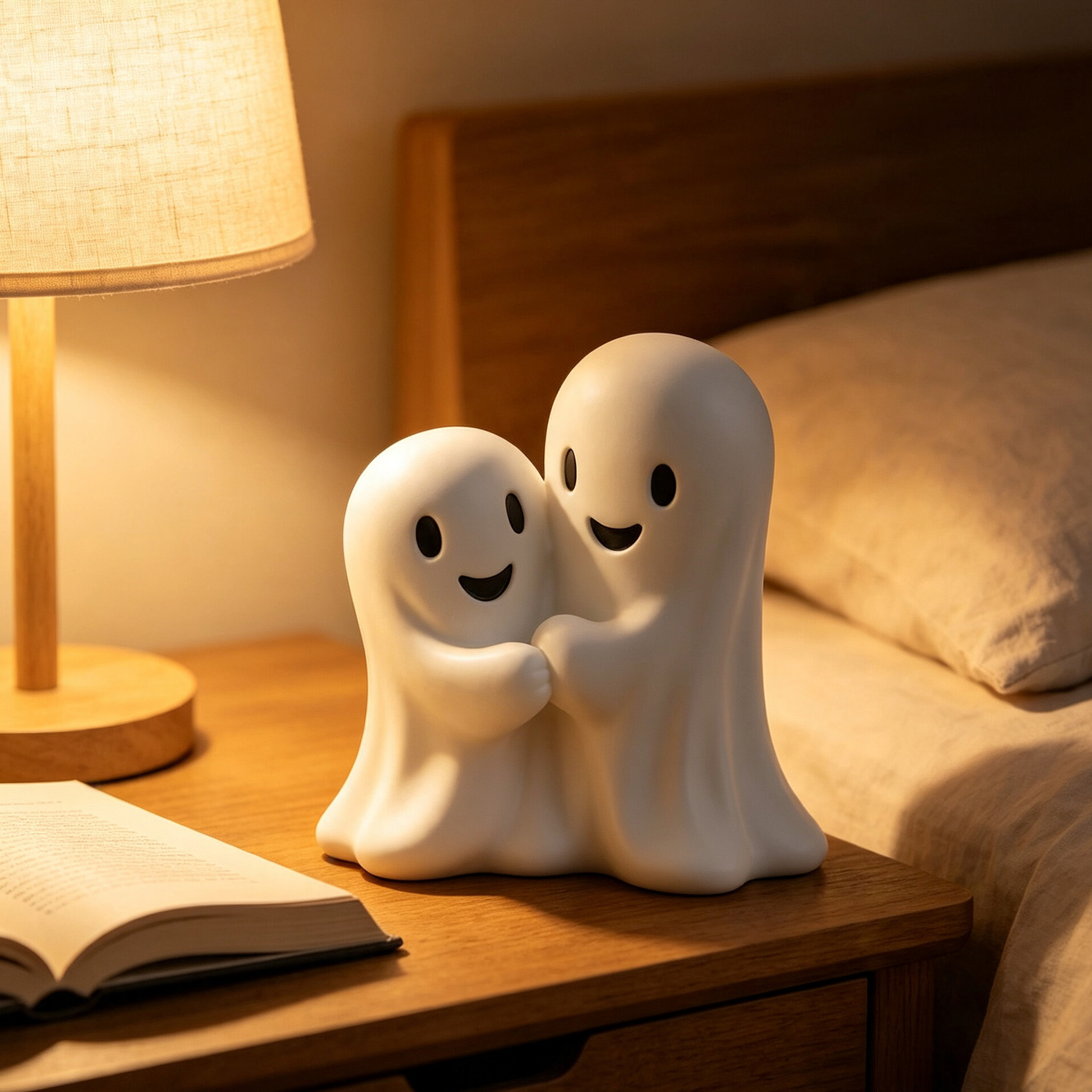 Personalized 3D Printed Ghost Hug Figurine Cute Ghost Couple Statue Kawaii Desk Decor Romantic Shelf Ornament Halloween Decor Gift for Couples