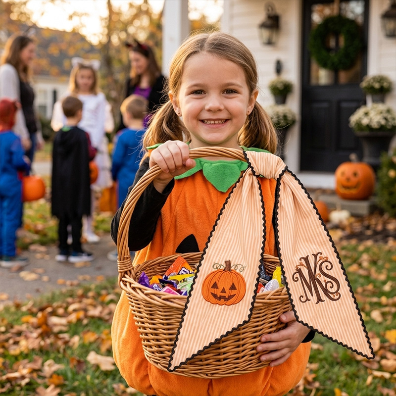 Personalized Embroidered Pumpkin Monogram Ribbon Themed Fall Harvest Decor Design Custom Initial For Door Halloween Wreath Sash