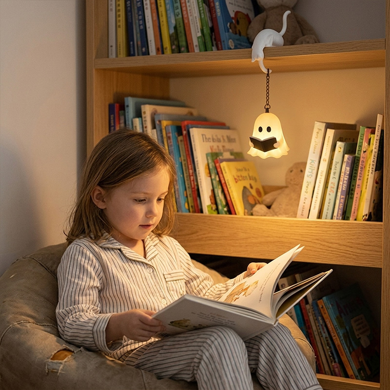 Halloween Ghost Cat Night Light Cute Bedside Lamp For Kids Bedroom Shelf Reading Decor