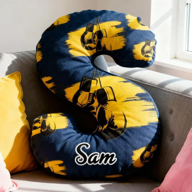 Personalized Letter Pillow Graphic 3D Print Multicolour Boxing Gloves Funny Letter Pillow Custom Name Pillow Comfortable Christmas Decor for Gym Lovers