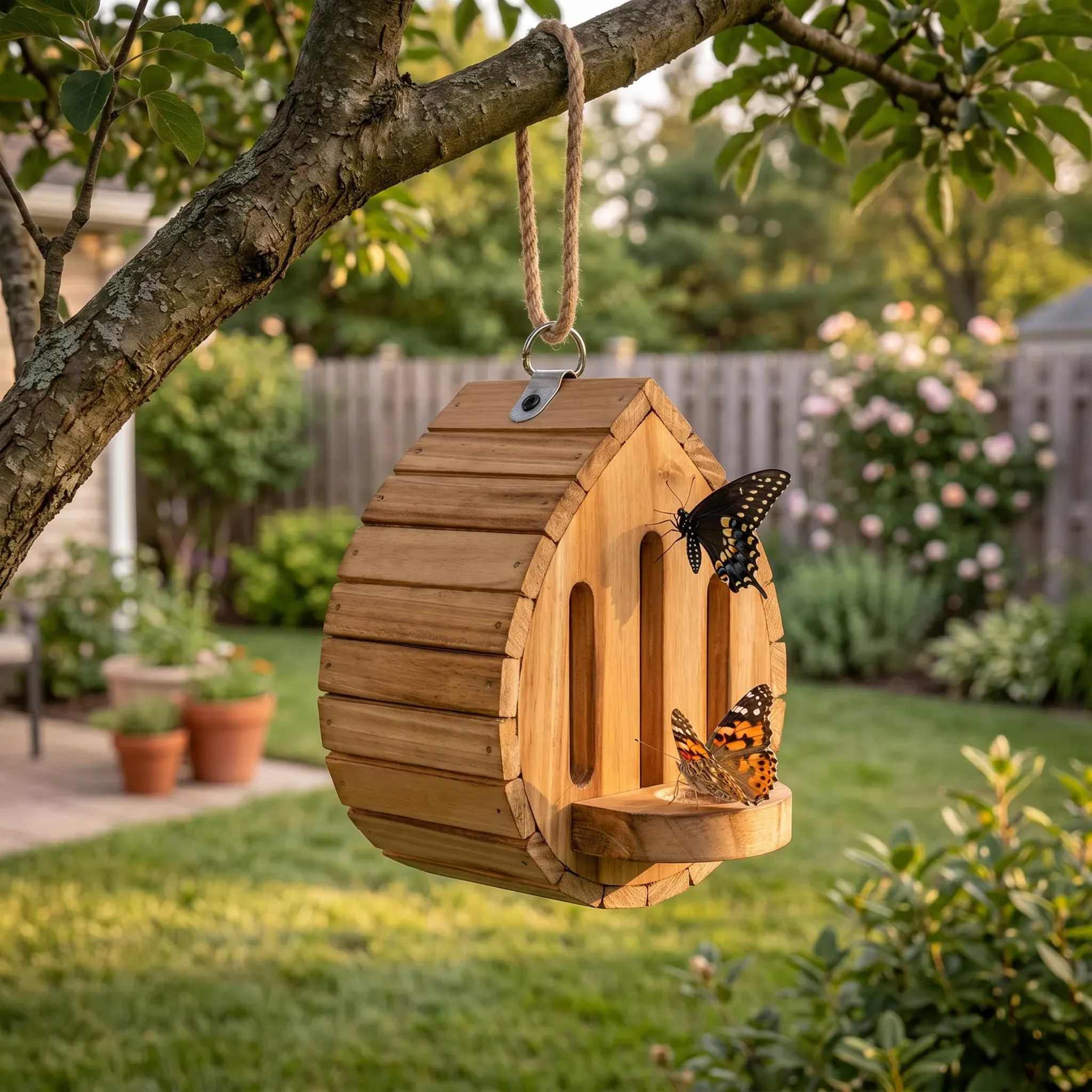 Handmade Garden Butterfly House with Feeder Station For Garden Pollinator Butterfly House Yard Decorating Gift  Butterfly Lovers Gift