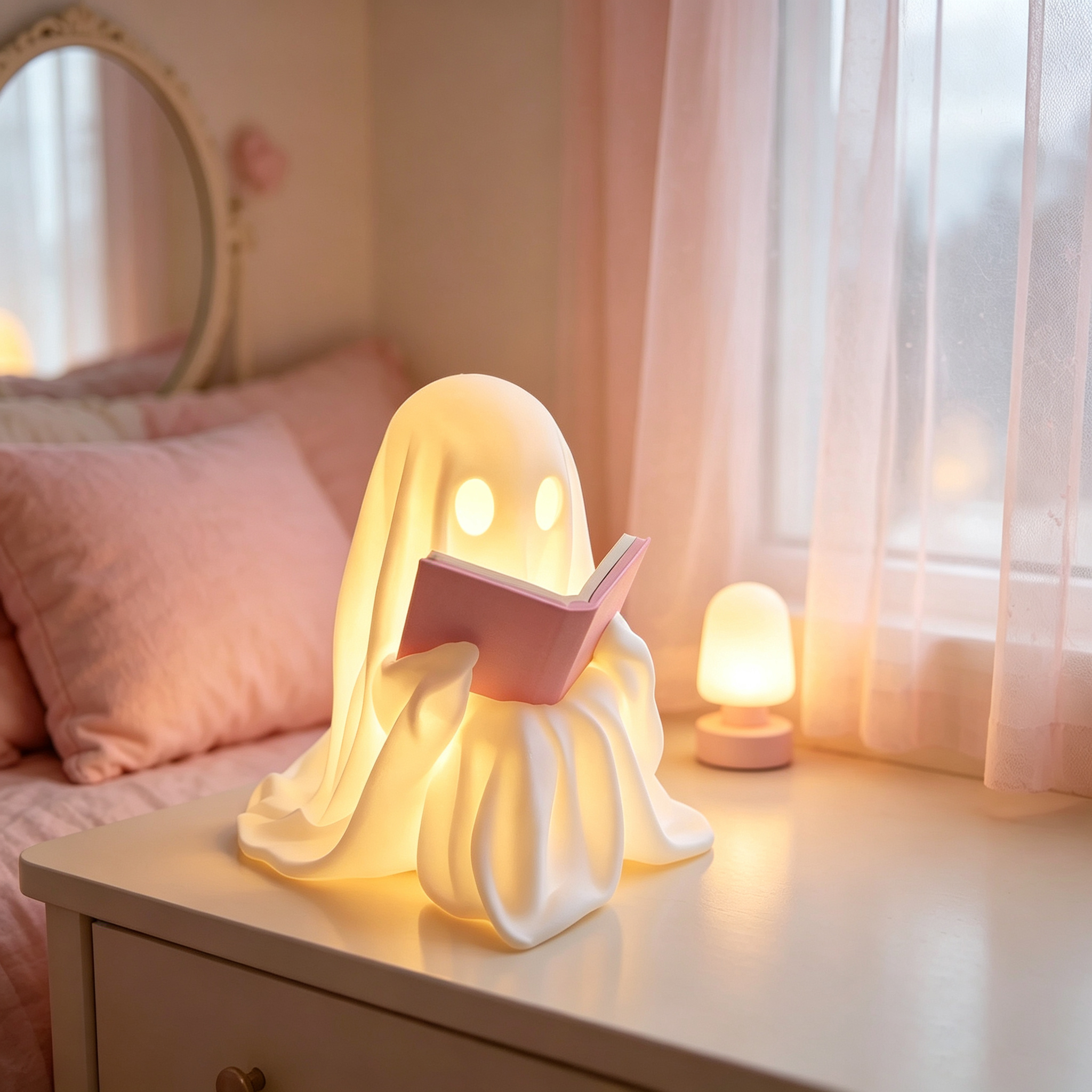 Ghost Reading Book Lantern With LED Tea Light Halloween Decor