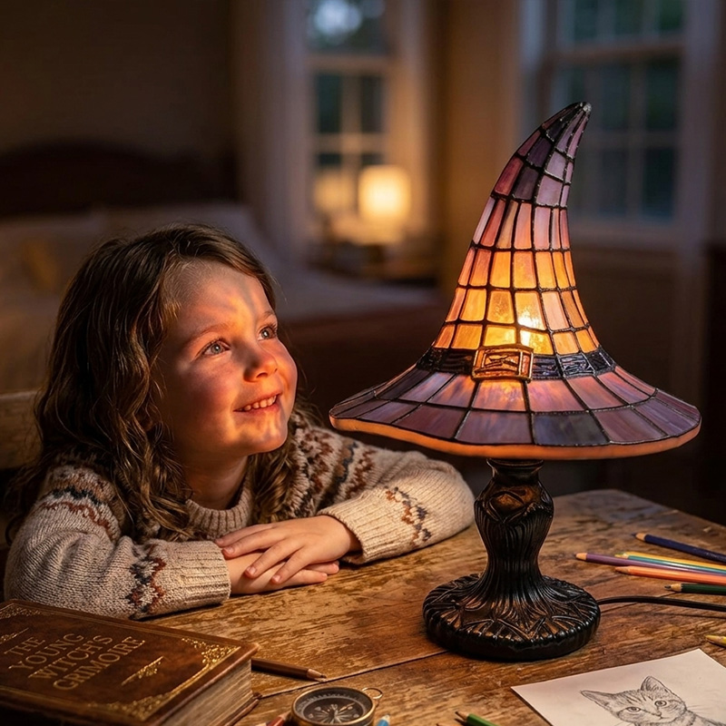 Halloween Witch Hat Themed Night Light Design For Cozy Bedroom Kids Room Bedside Reading Decor