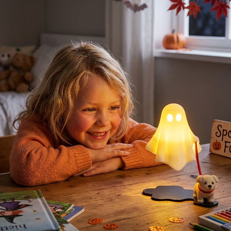 Halloween Ghost Dog Night Light For Kids Bedroom Bedside Table Ambient Lamp Holiday Home Decor